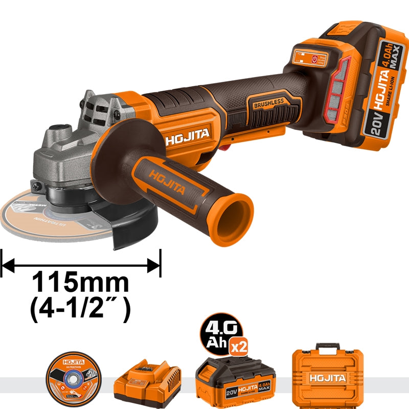 Hojita HJLAPM31 Brushless Γωνιακός Τροχός Μπαταρίας 20V Li-Ion 115mm Με Μπαταρία 4.0Ah & Βαλίτσα