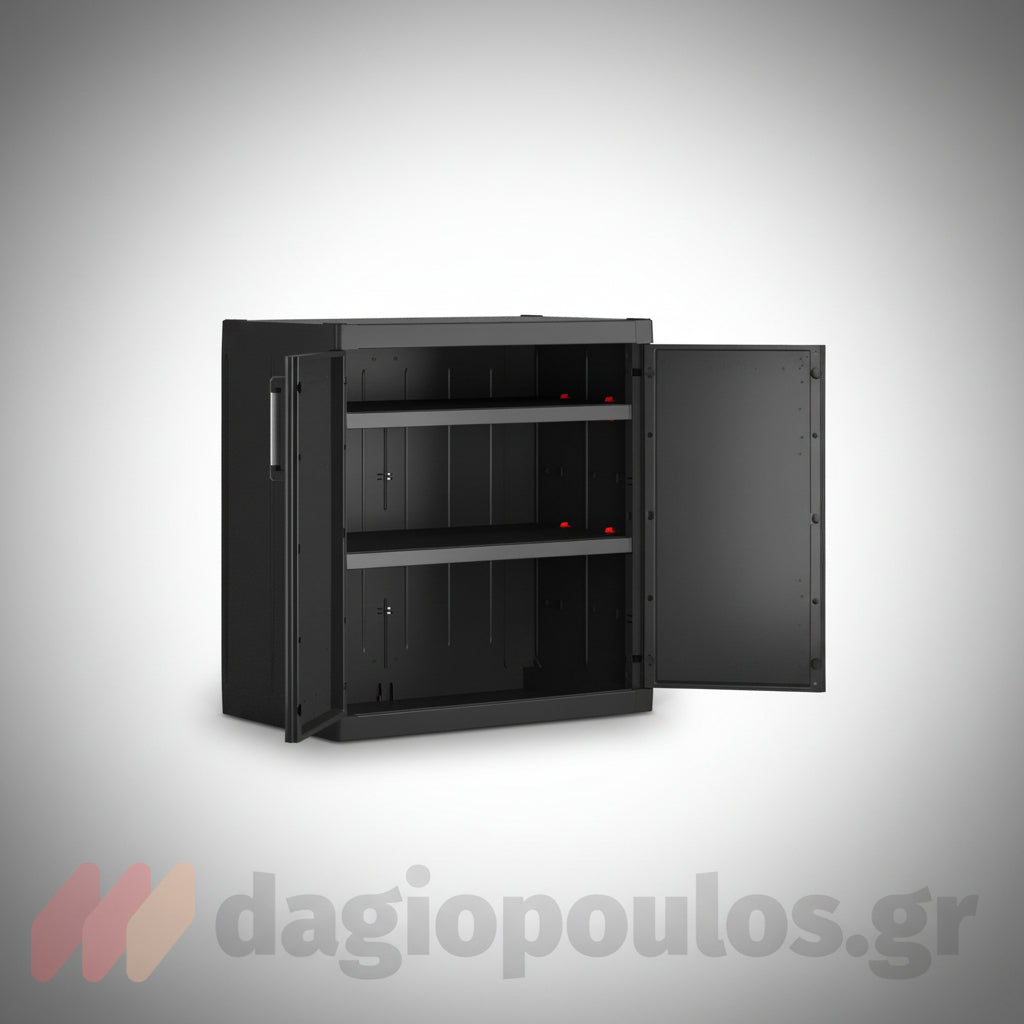 Keter Detroit Base XL Ντουλάπα Δίφυλλη Χαμηλή Με 2 Ράφια Μαύρη