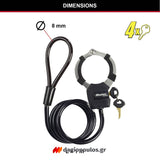 Master Lock 8275EURDPROBLK Κλειδαριά Ποδηλάτου Scooter Πατινιού Συρματόσκοινο Χειροπέδα Με Κλειδί 8mm x 100cm