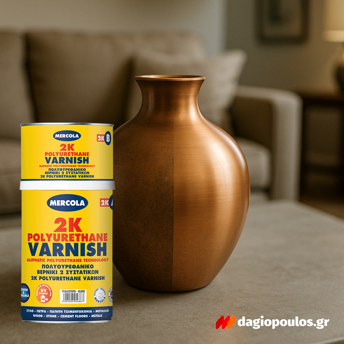 Mercola 2K Polyurethane Varnish Βερνίκι 2 Συστατικών Αλειφατικής Πολυουρεθάνης Διαλύτου Πολλαπλών Εφαρμογών ΣΑΤΙΝΕ