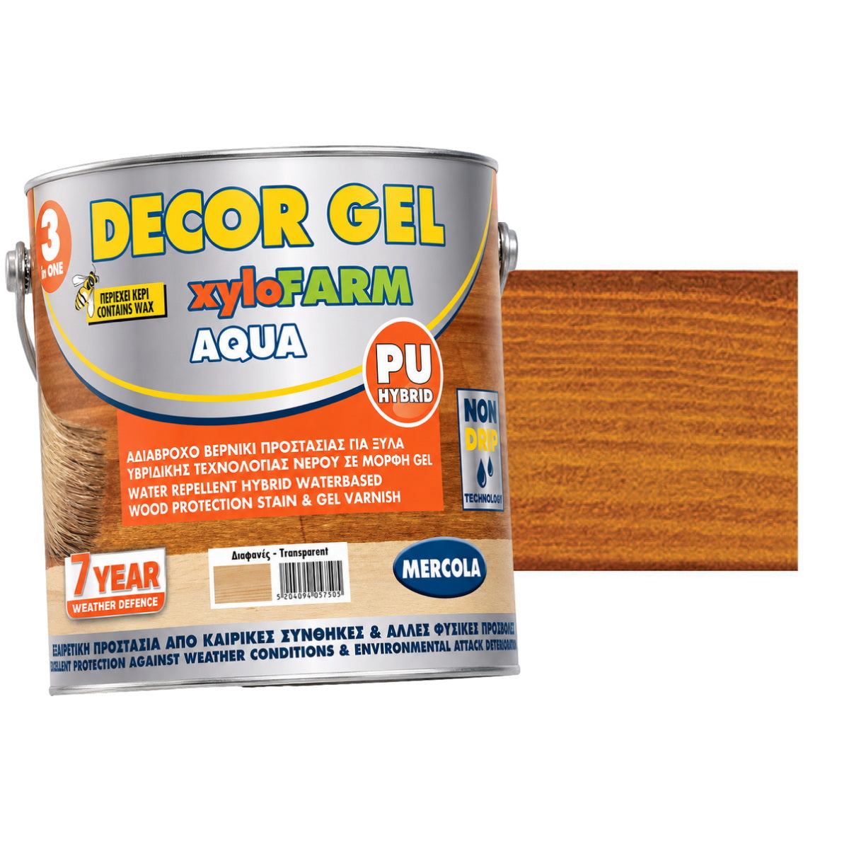 Mercola Xylofarm Aqua Gel Βερνίκι Εμποτισμού Ξύλου Υβριδικής Τεχνολογίας Πολυουρεθάνης Νερού GEL Πεύκο