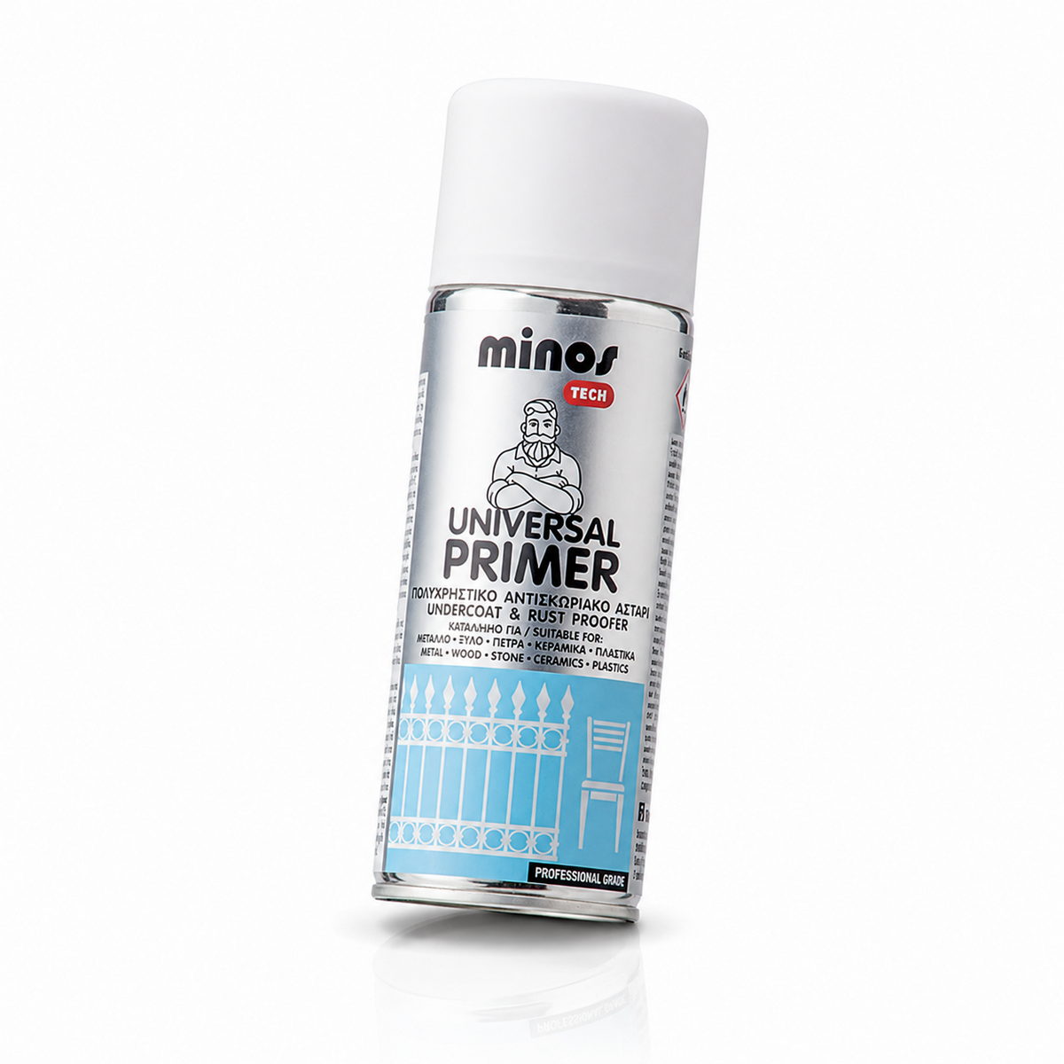 Minos Universal Primer Spray Ταχυστέγνωτο Αντισκωριακό Αστάρι 400ml ΓΚΡΙ