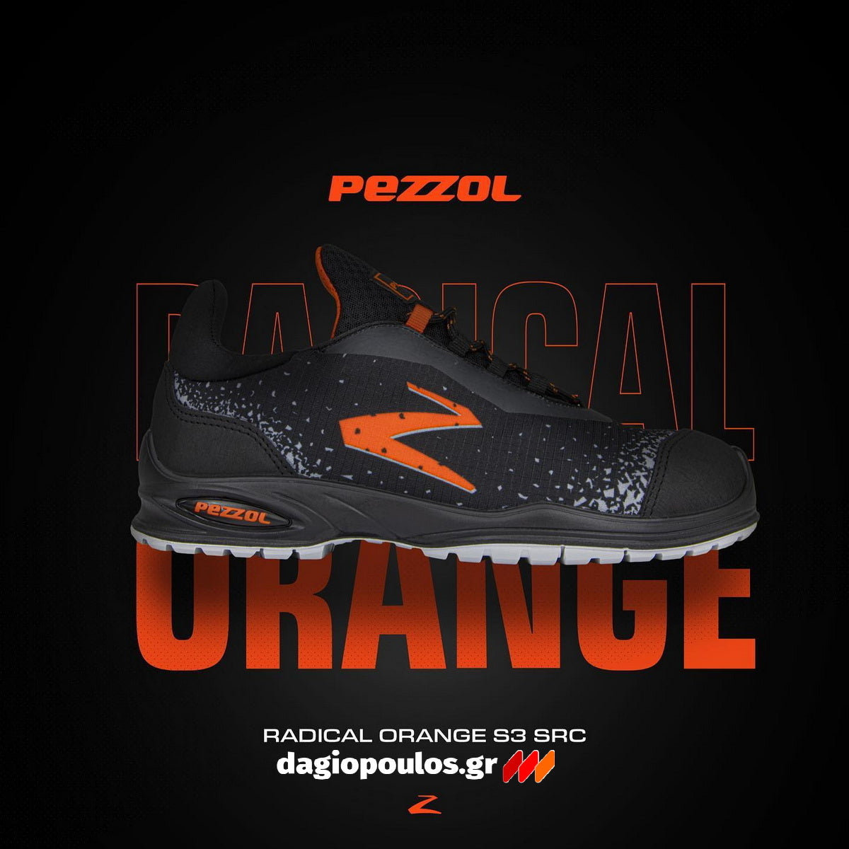 Pezzol Radical Orange S3S FO SR Παπούτσια Ασφαλείας Εργαζομένων Χαμηλά Με Προστασία Ιταλίας