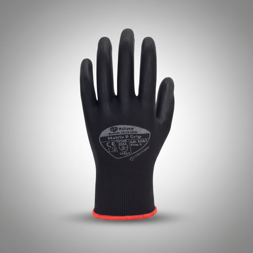 Polyco Matrix P Grip Black Γάντια Εργασίας Πλεκτά Με Παλάμη Επένδυση Πολυουρεθάνης Μαύρα (Ζεύγος)