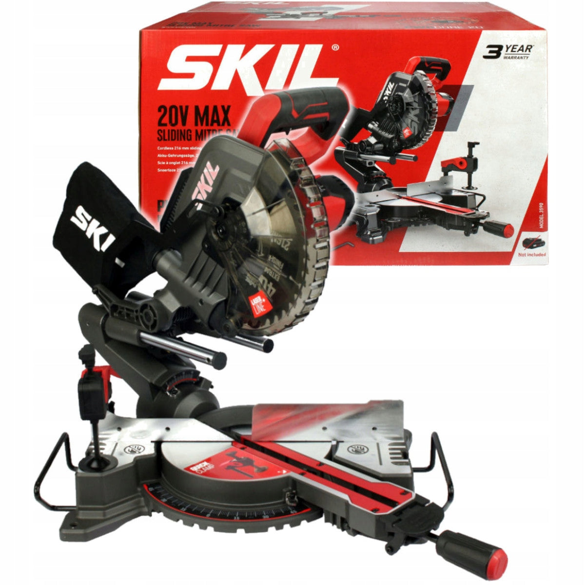 Skil 3590 CA 20V Max Φαλτσοπρίονο Πάγκου Συρόμενο (Radial) Μπαταρίας 18V Li-Ion 216mm Με 2 Μπαταρίες 4.0Ah