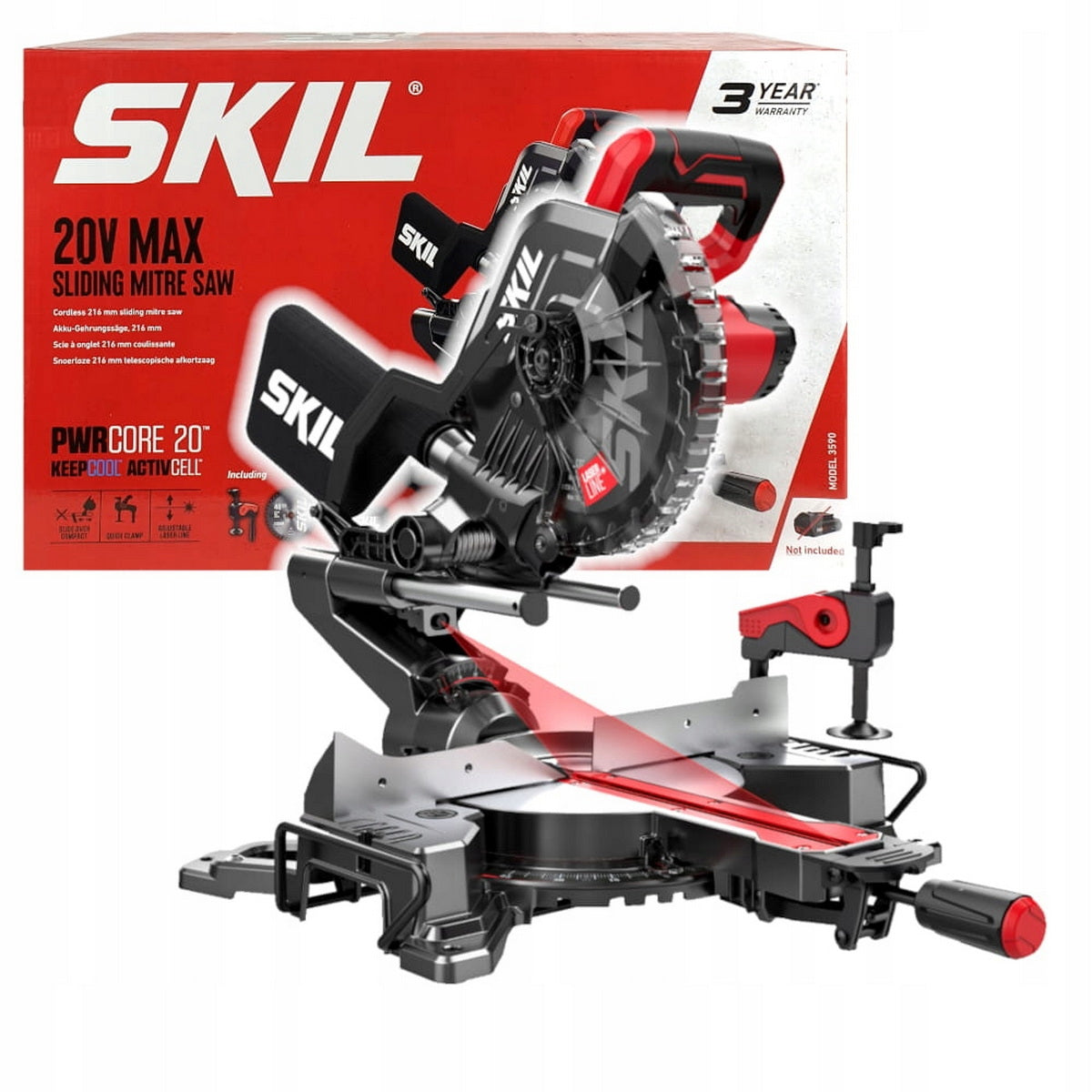 Skil 3590 CA 20V Max Φαλτσοπρίονο Πάγκου Συρόμενο (Radial) Μπαταρίας 18V Li-Ion 216mm Με 2 Μπαταρίες 4.0Ah