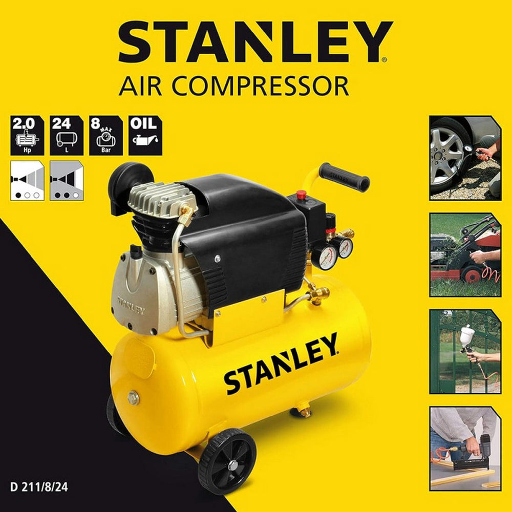 Stanley D211/8/24 Αεροσυμπιεστής Κομπρεσέρ Αέρα Μονομπλόκ 2.0Hp 24Lit