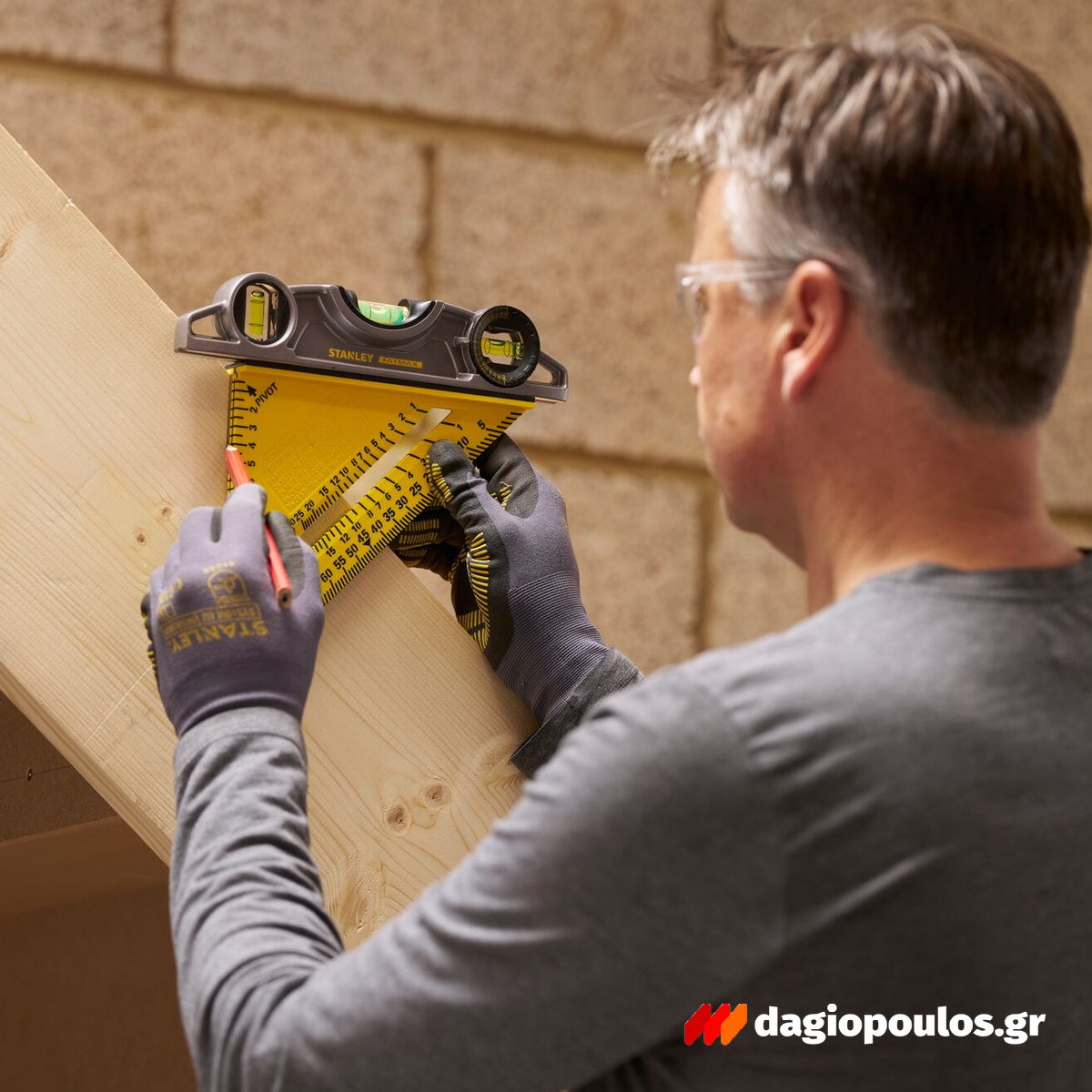 Stanley STHT46012-0 Fatmax QUICKSQUARE® Επαγγελματικός Χάρακας - Τρίγωνο - Γωνιόμετρο Μέτρησης & Σχεδιασμού ABS 180mm Διπλής Κλίμακας