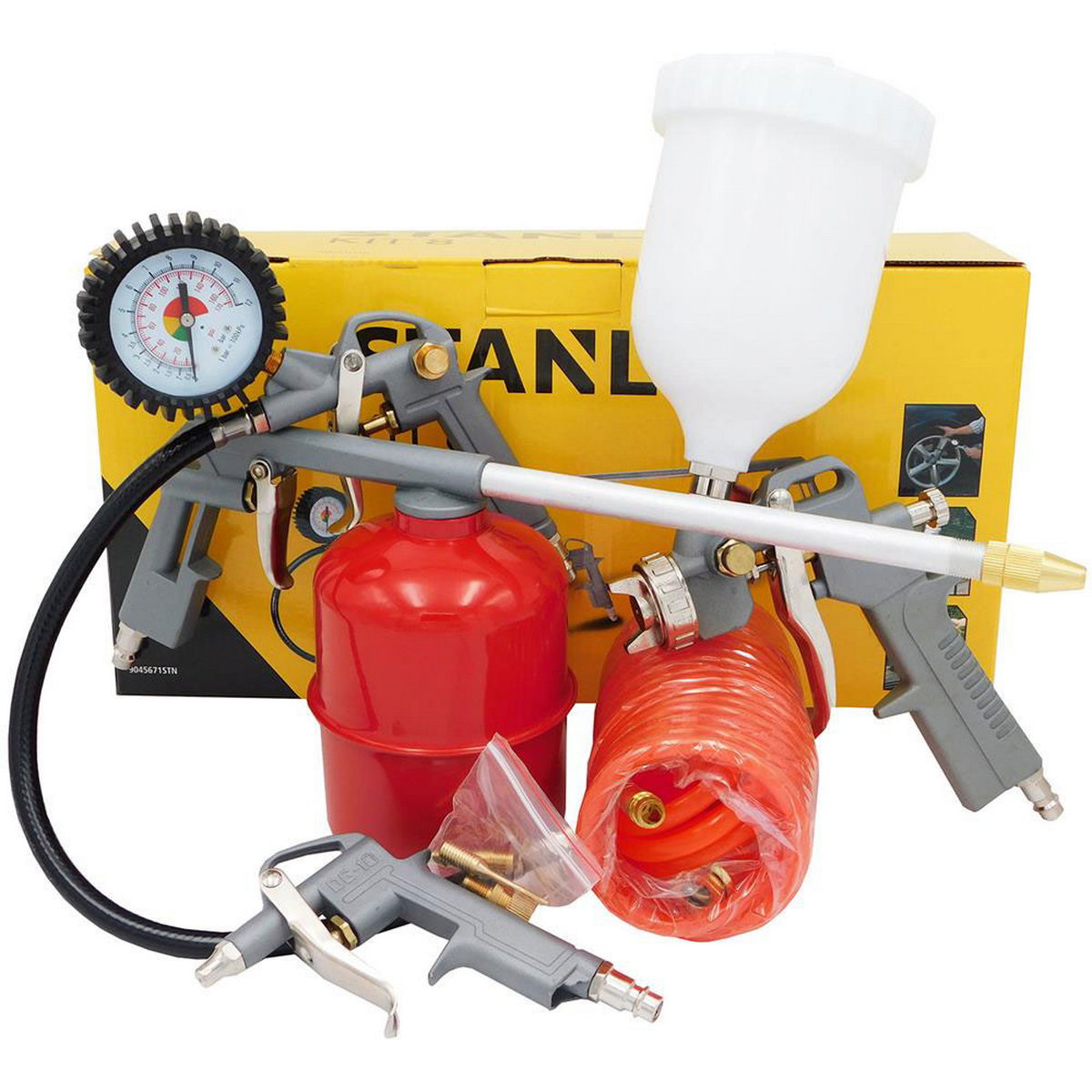 Stanley 9045671STN Συλλογή Εργαλείων Αέρος Φυσητήρας - Αερόμετρο - Πιστόλι Βαφής Σπιράλ Σωλήνα Σετ 8 Τεμ