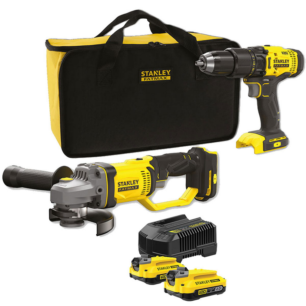 Stanley SFMCK471D2S-QW 20V Fatmax Δραπανοκατσάβιδο & Γωνιακός Τροχός & 2 Μπαταρίες 2.0Ah