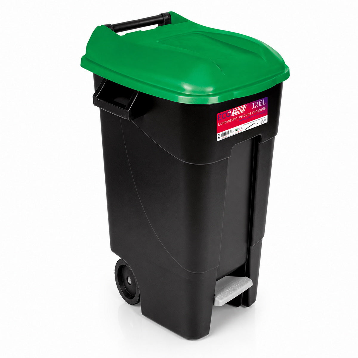 TAYG ECO 423031 Κάδος Απορριμμάτων Με Πεντάλ & Ρόδες 120Ltr ΜΑΥΡΟΣ-ΠΡΑΣΙΝΟ ΚΑΠΑΚΙ