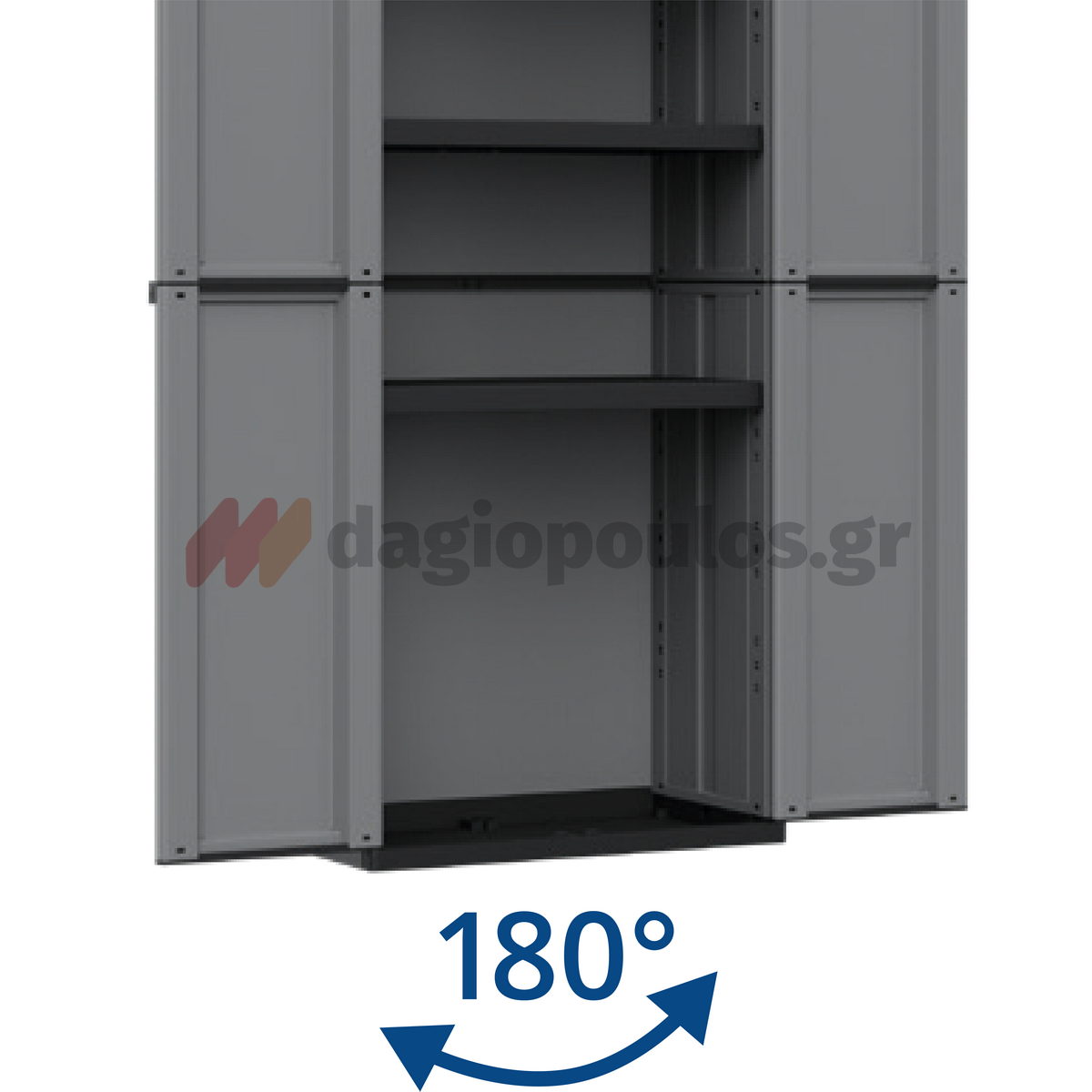 Terry J-Line 368 Ντουλάπα Πλαστική Δίφυλλη Ψηλή Με 4 Ράφια & Διαχωριστικό Γκρι Ιταλίας