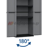 Terry J-Line 368 Ντουλάπα Πλαστική Δίφυλλη Ψηλή Με 4 Ράφια & Διαχωριστικό Γκρι Ιταλίας