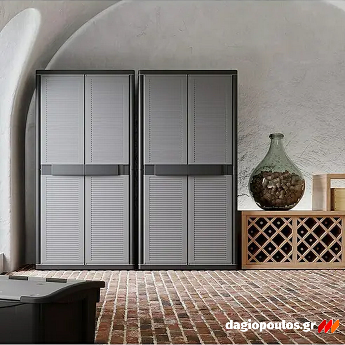 Terry Qblack 2900 Jumbo Ντουλάπα Πλαστική Δίφυλλη Με 3 Ράφια Ιταλίας Μεγάλου Πλάτους Ιταλίας