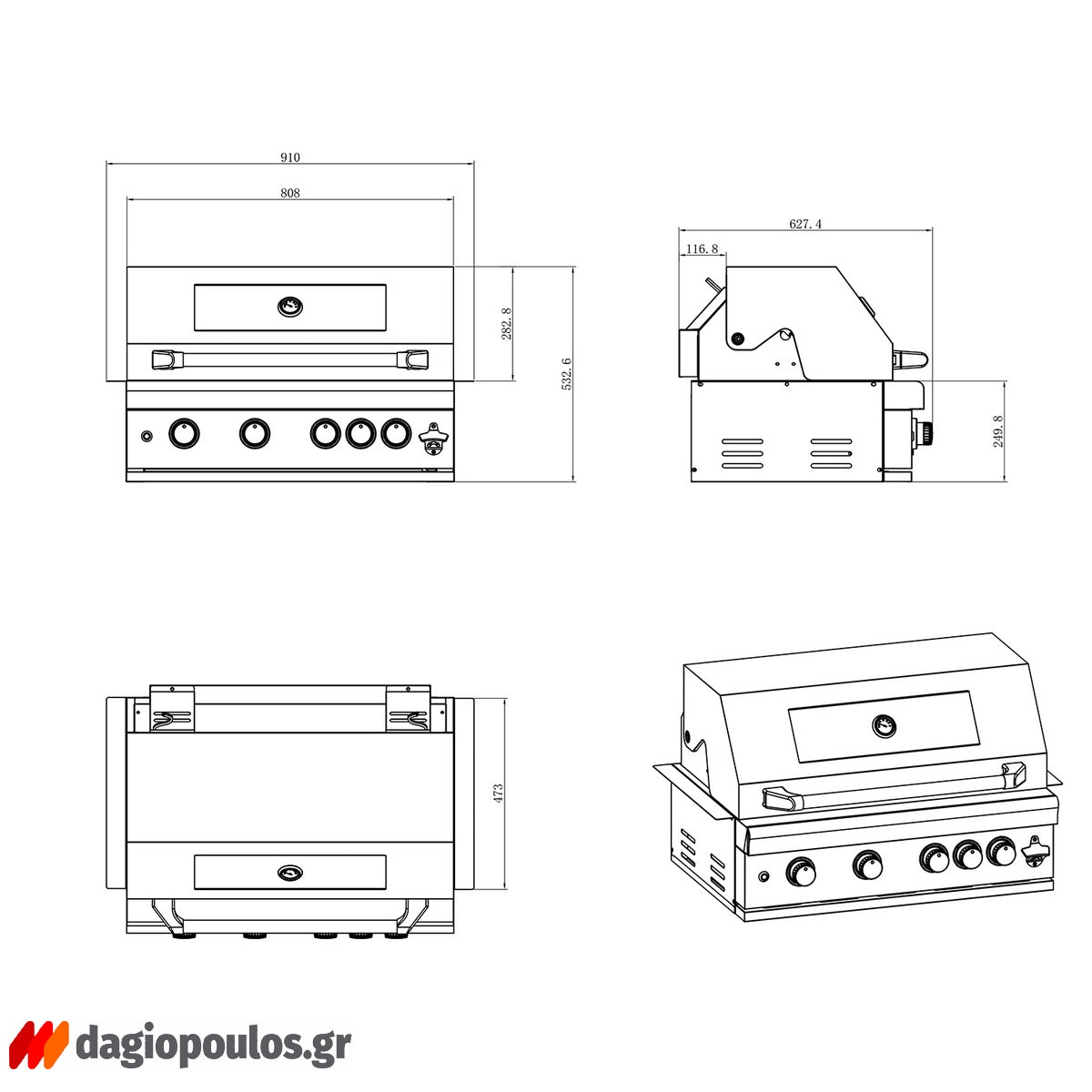 Thermogatz SEMI-PROF TGH-BI-B4-G BBQ Ψησταριά Υγραερίου 4+1 Εστιών 19.3kW