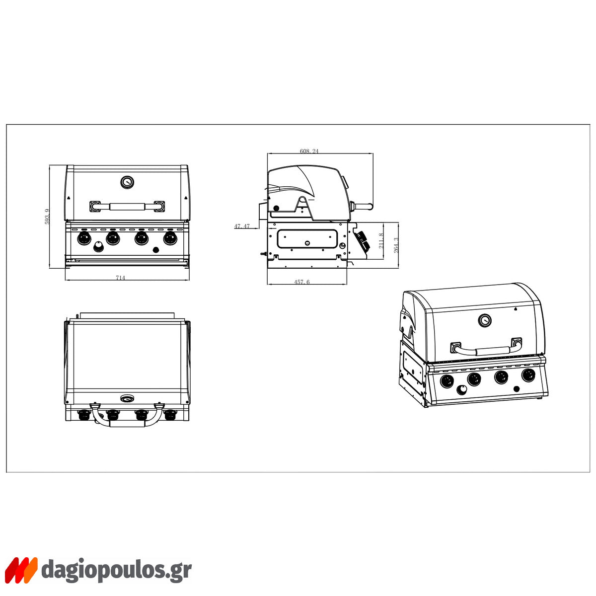 Thermogatz SEMI-PROF TGH-BI-M61 BBQ Ψησταριά Υγραερίου 4+1 Εστιών 17.5kW