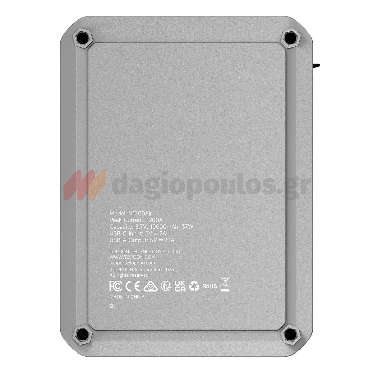 Topdon V1200Air Φορητός Εκκινητής (Starter) - Power Bank Μπαταρίας Αυτοκινήτου 12V 1200Α 10Ah