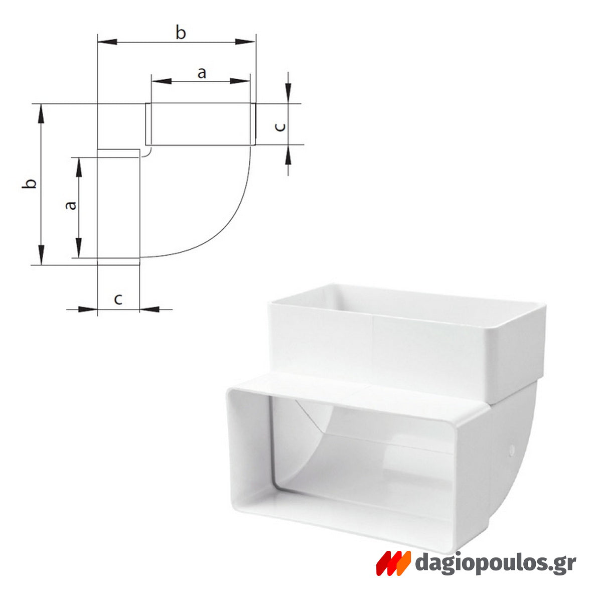 Vents Καμπύλη Γωνία 90° Πλαστική 110mm x 55mm ΛΕΥΚΗ