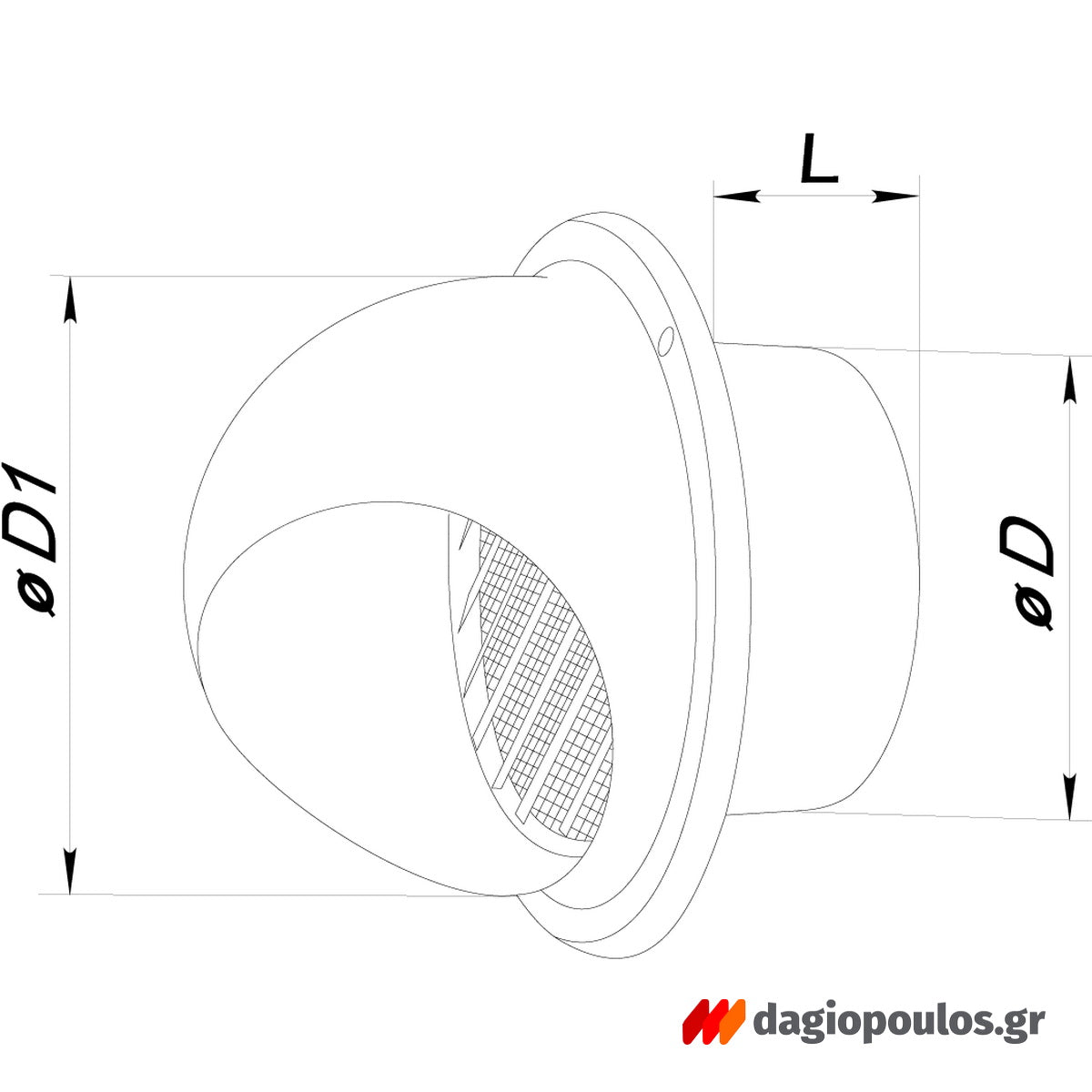 Vents MVM 102 Στόμιο Εξαερισμού Κεκλιμένο Με Προστασία & Σίτα Ανοξείδωτο Φ100mm