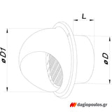 Vents MVM 102 Στόμιο Εξαερισμού Κεκλιμένο Με Προστασία & Σίτα Ανοξείδωτο Φ100mm