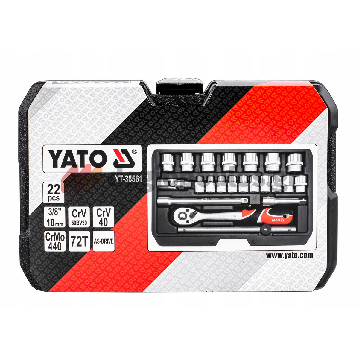Yato YT-38561 Συλλογή Καρυδάκια & Εξαρτήματα Μανέλα Καστάνιας 3/8" Σετ 22 Τεμ Σε Κασετίνα