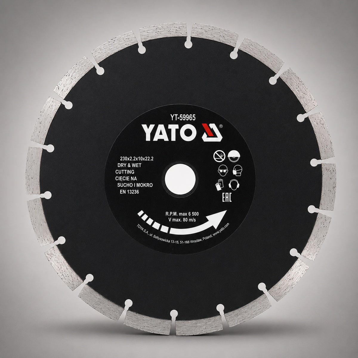 Υato YT-59965 Dry & Wet Δίσκος Διαμαντέ (Διαμαντόδισκος) Κοπής Δομικών Υλικών, Μπετόν, Πέτρας, Τούβλων, Γρανίτη Ξηρής - Υγρής Κοπής 230mm