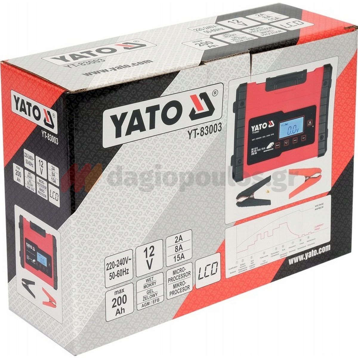 Yato YT-83003 Φορτιστής - Συντηρητής Μπαταρίας Αυτοκινήτου 6-12V 200Ah 15Α Max