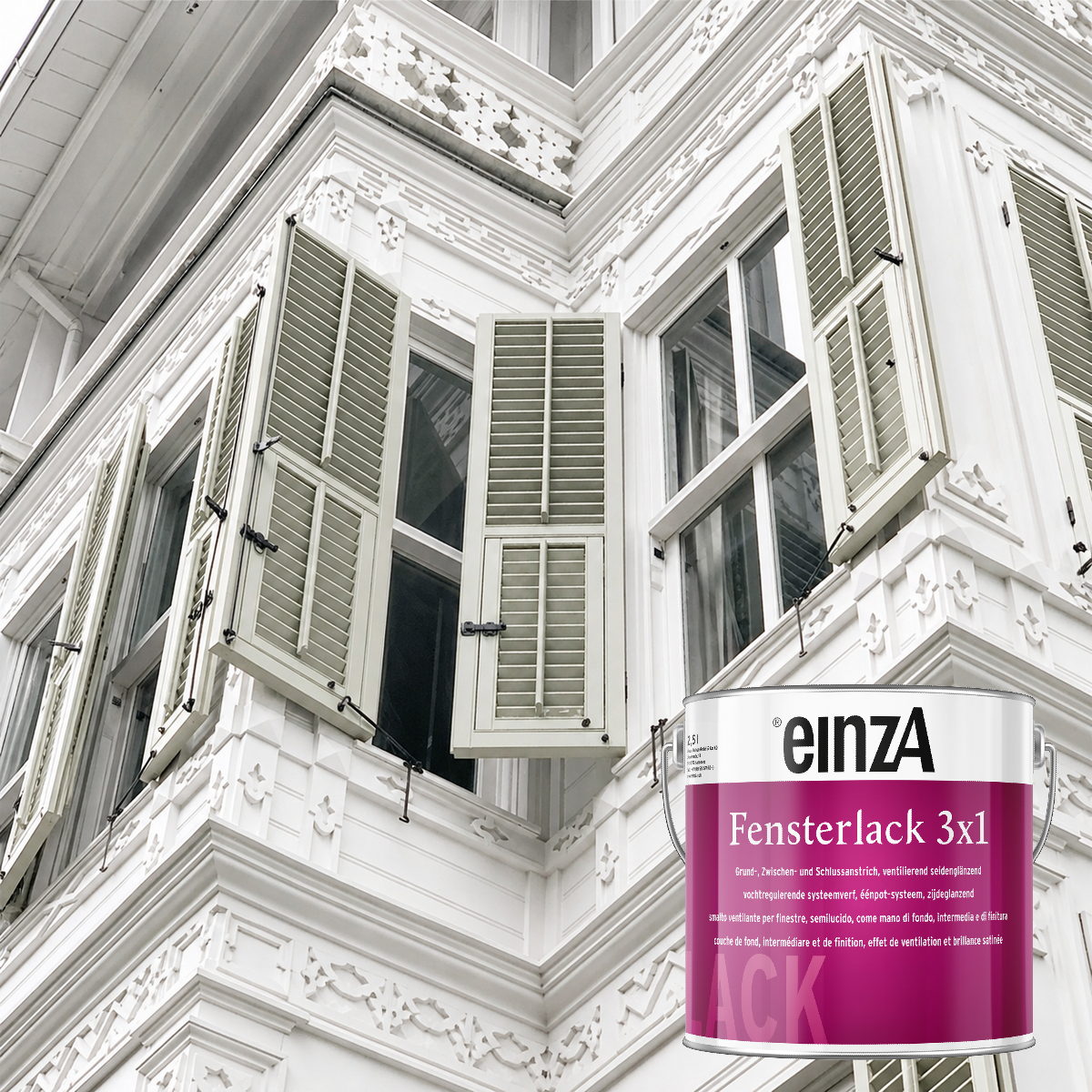 einzA Fensterlack 3x1 Υπόστρωμα Αστάρι & Τελικό Χρώμα Ξύλου (3σε1) ΛΕΥΚΟ