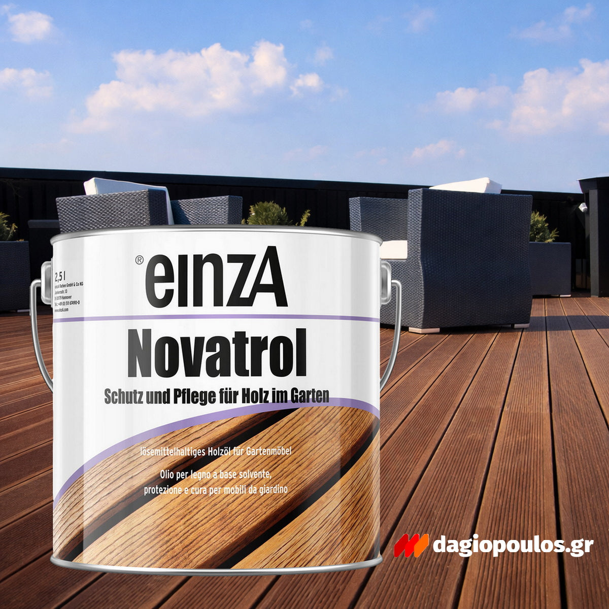 einzA Novatrol Holzöl Λάδι Συντήρησης & Προστασίας Decks & Δαπέδων Κήπου Ματ ΤΗΚ (TEAK)